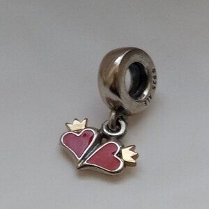 Pandora True Love Red Enamel Heart 14k Gold Crown Dangle Bead Charm